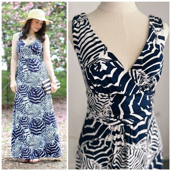 Lilly Pulitzer Sloane Maxi Dress Navy Umbrella Oh Cabana Boy Small - Picture 1 of 5